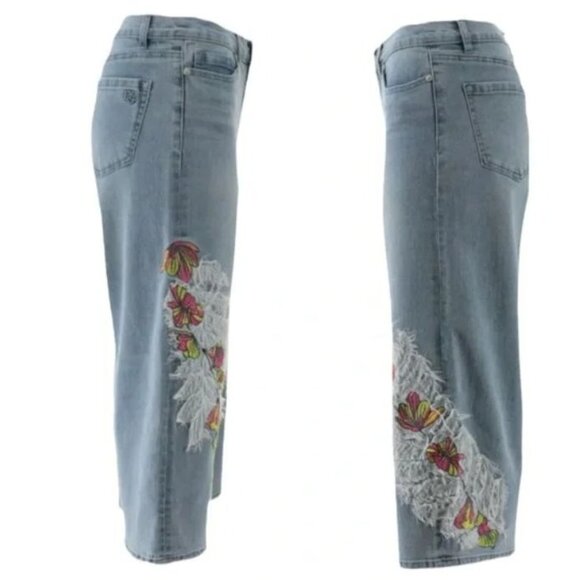 DG2 Diane Gilman Embroidered Cropped Wide Leg Jeans 696-858 Chambray Size 6 - Picture 5 of 6